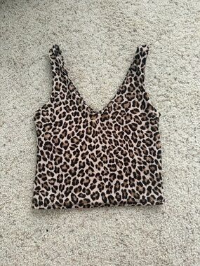 gaze Leopard Print V-Neck Tank Top - Beige & Black